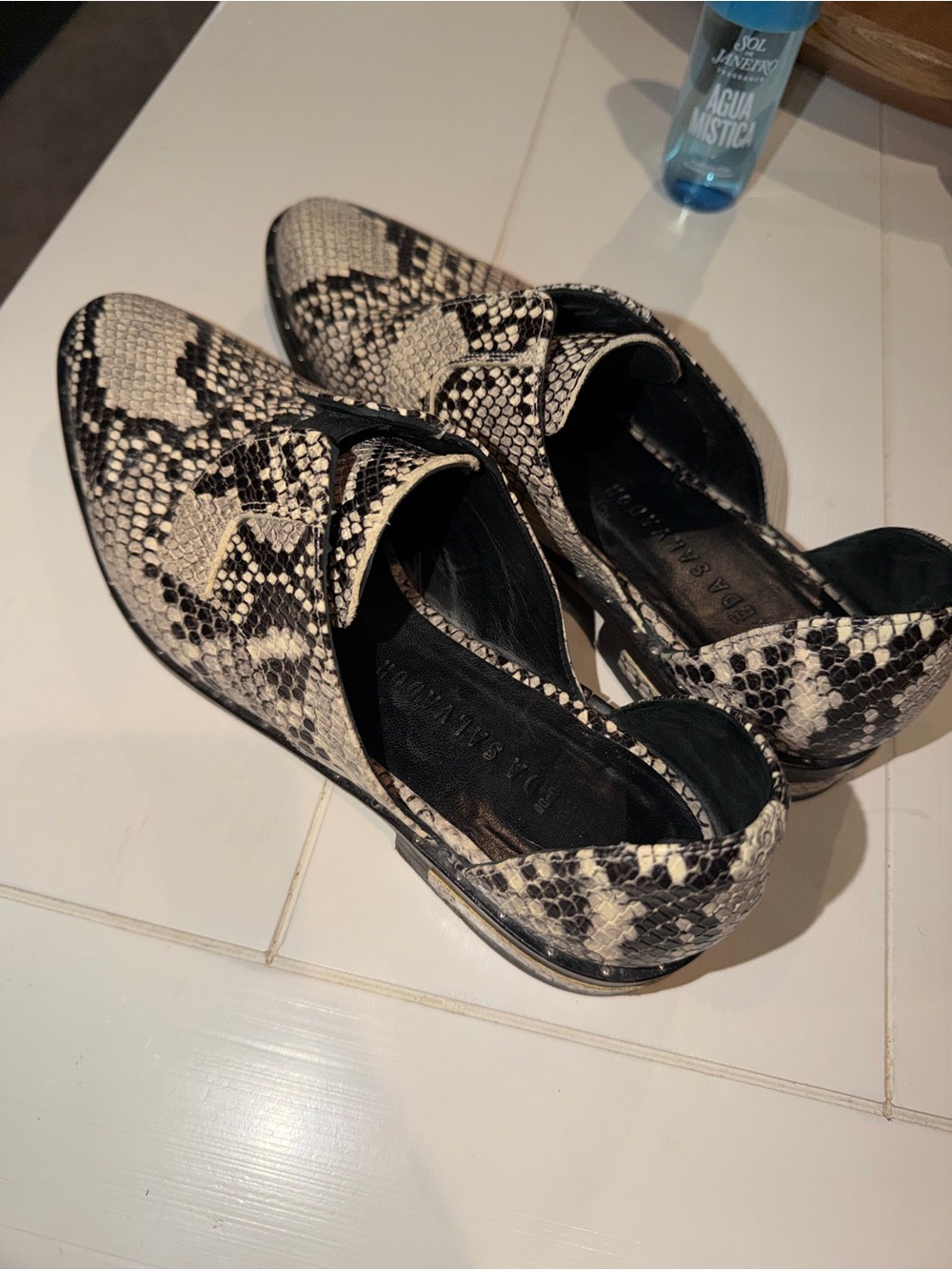 Freda Salvador Embossed Leather Snakeskin Loafers - size 7.5